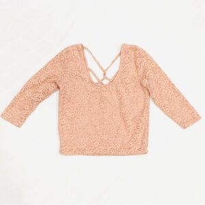 Forever 21 Pink Lace Crop 3/4 Sleeve Top with Lace Up Back